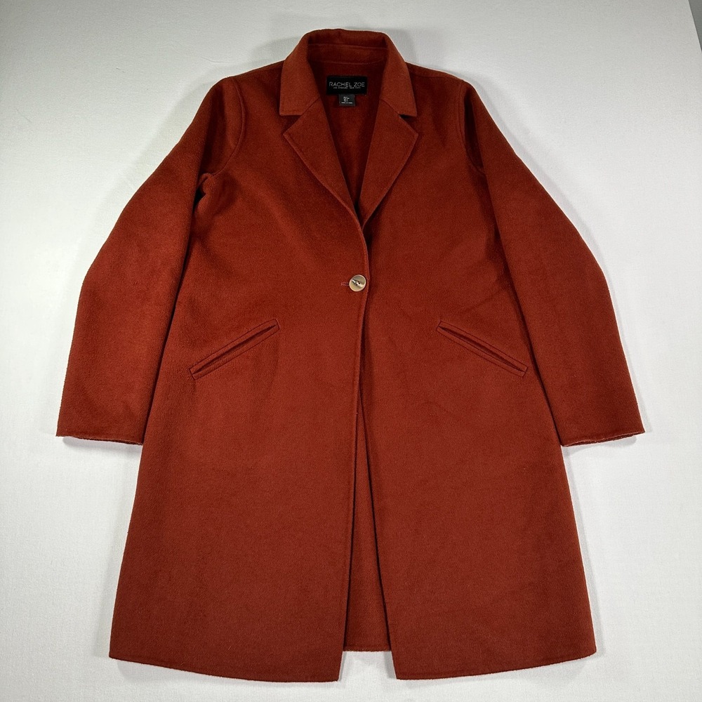 Rachel Zoe Boiled Wool Coat Sz S Burnt Orange Collared Soft Open Long Sleeve